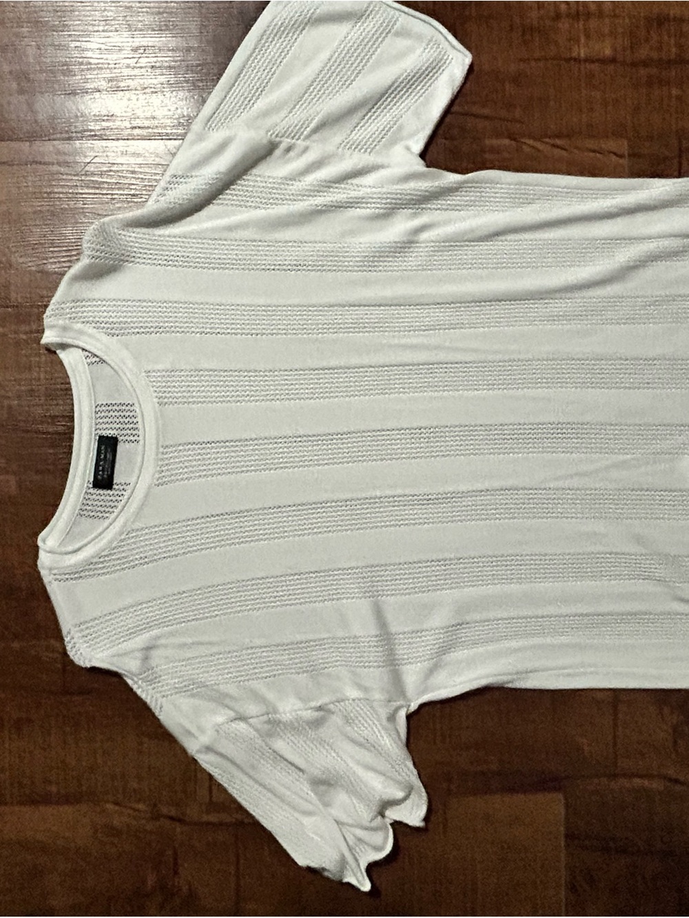 Zara Cream Ribbed Short Sleeve Knit Top